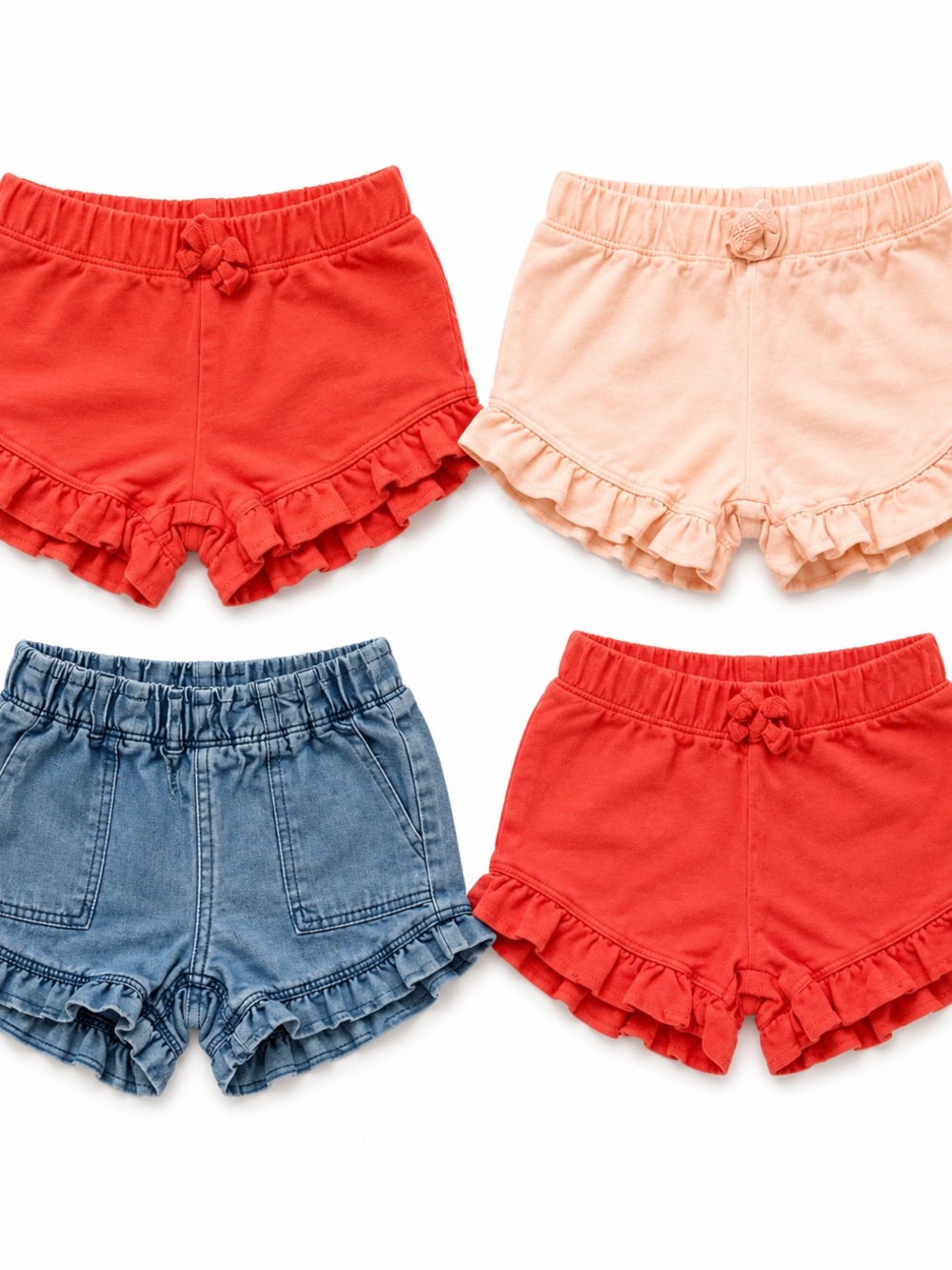 Baby Girl Ruffle Shorts Bundle 3-6M | Coral, Blush & Denim